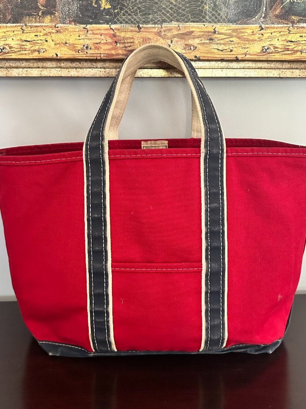 Rare Vintage 80s L.L. Bean Boat And Tote Red Blue Canvas Large Bag